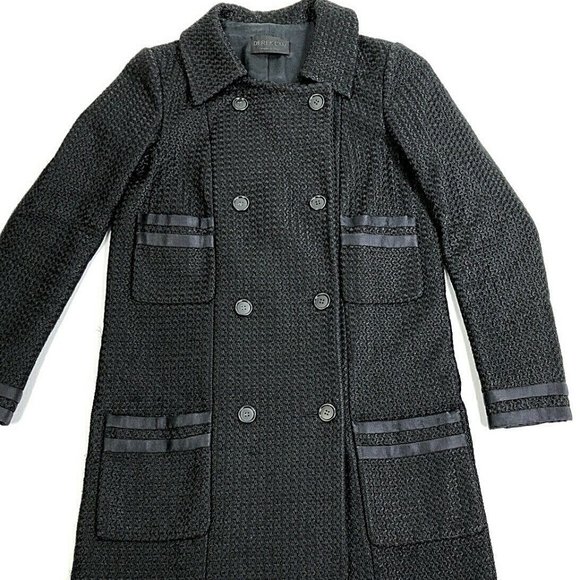 Derek Lam Womens Silk Trim Double Breasted Coat